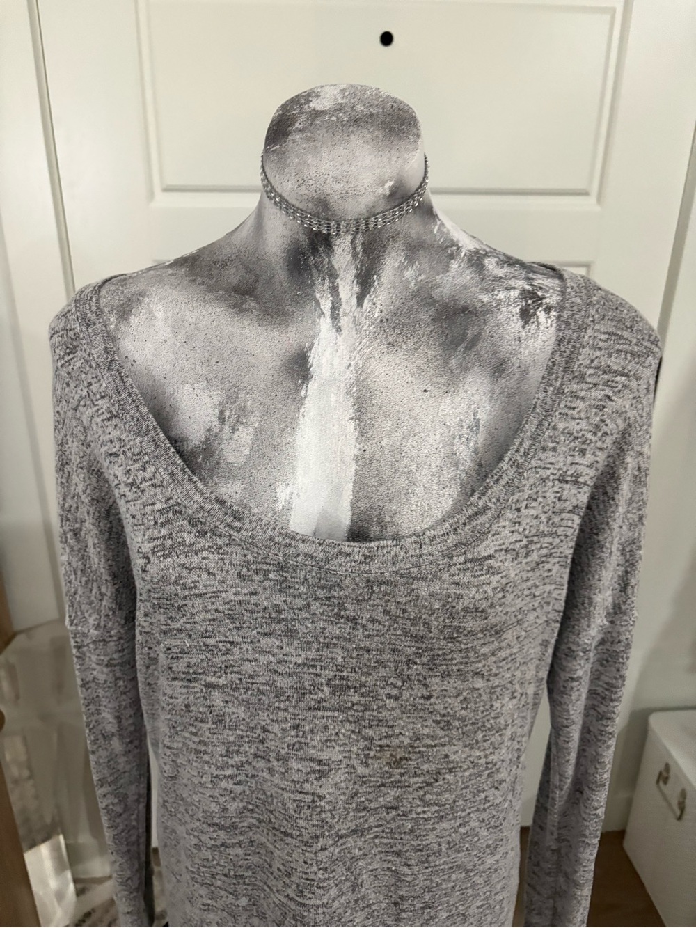 Garage Scoop Neck Heather Gray Long Sleeve Knit Sweater